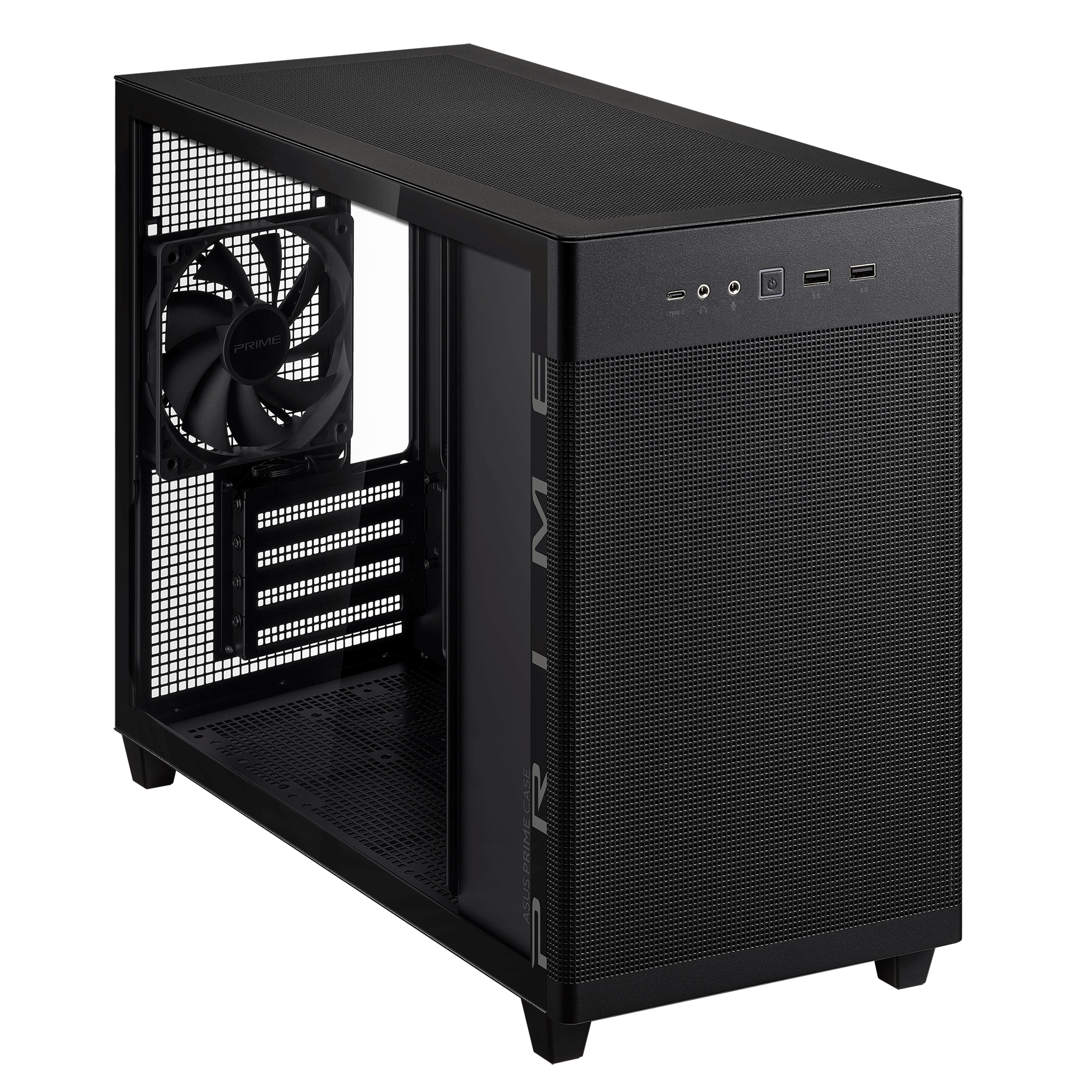 ASUS Prime AP201 Micro-ATX Gaming Gehäuse Gehäuse mit Seitenfenster schwarz