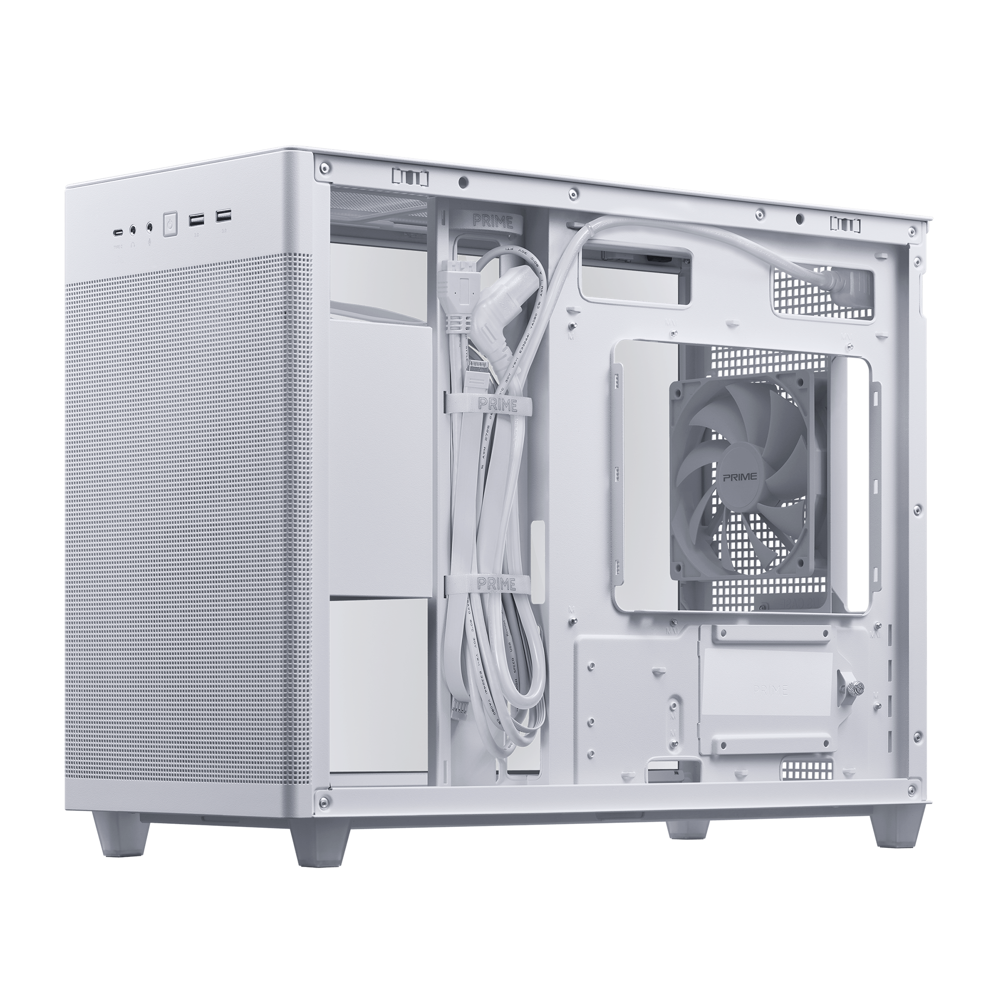 ASUS Prime AP201 Micro-ATX Gaming Gehäuse Gehäuse mit Seitenfenster weiß