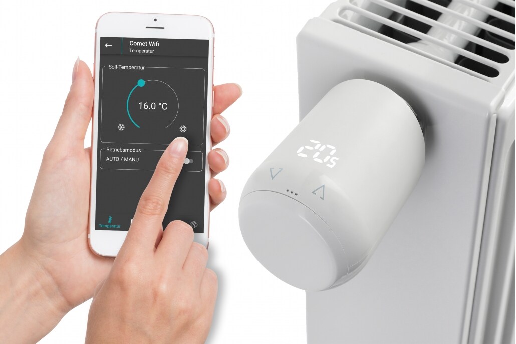 EUROtronic COMET WiFi Heizkörperthermostat mit hochwertiger Metallmutter weiß