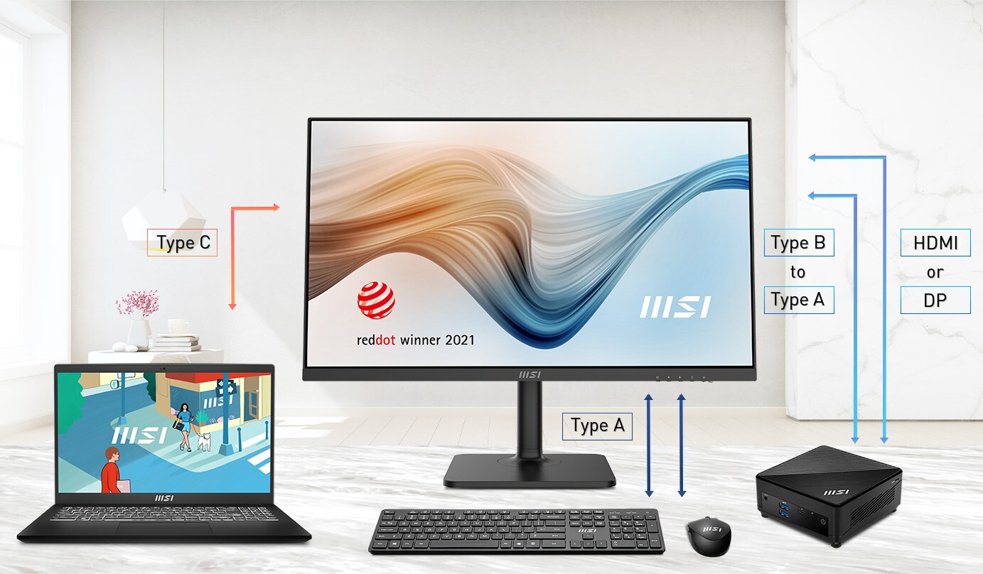 MSI Modern MD272XPDE 69cm (27") FHD IPS Office Monitor 16:9 HDMI/USB-C PD65W 4ms