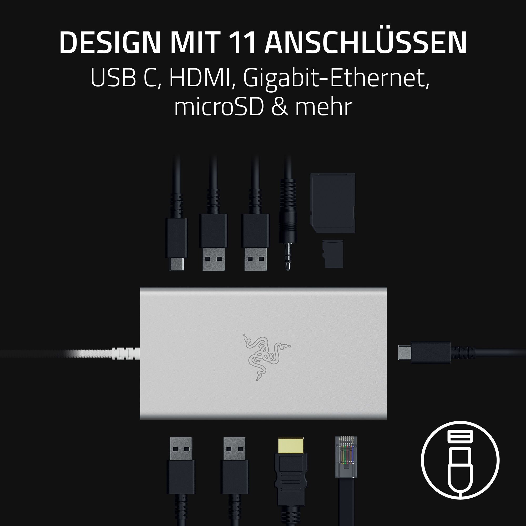 RAZER USB-C Dock - Mercury - 4K, 2xUSB-C, 4x USB-A, GLAN, HDMI, 3,5mm Klinke