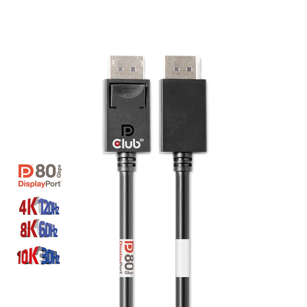 Club 3D DisplayPort 2.1 Kabel 1,2m DP zu DP Bi-Direktionales VESA DP80 schwarz