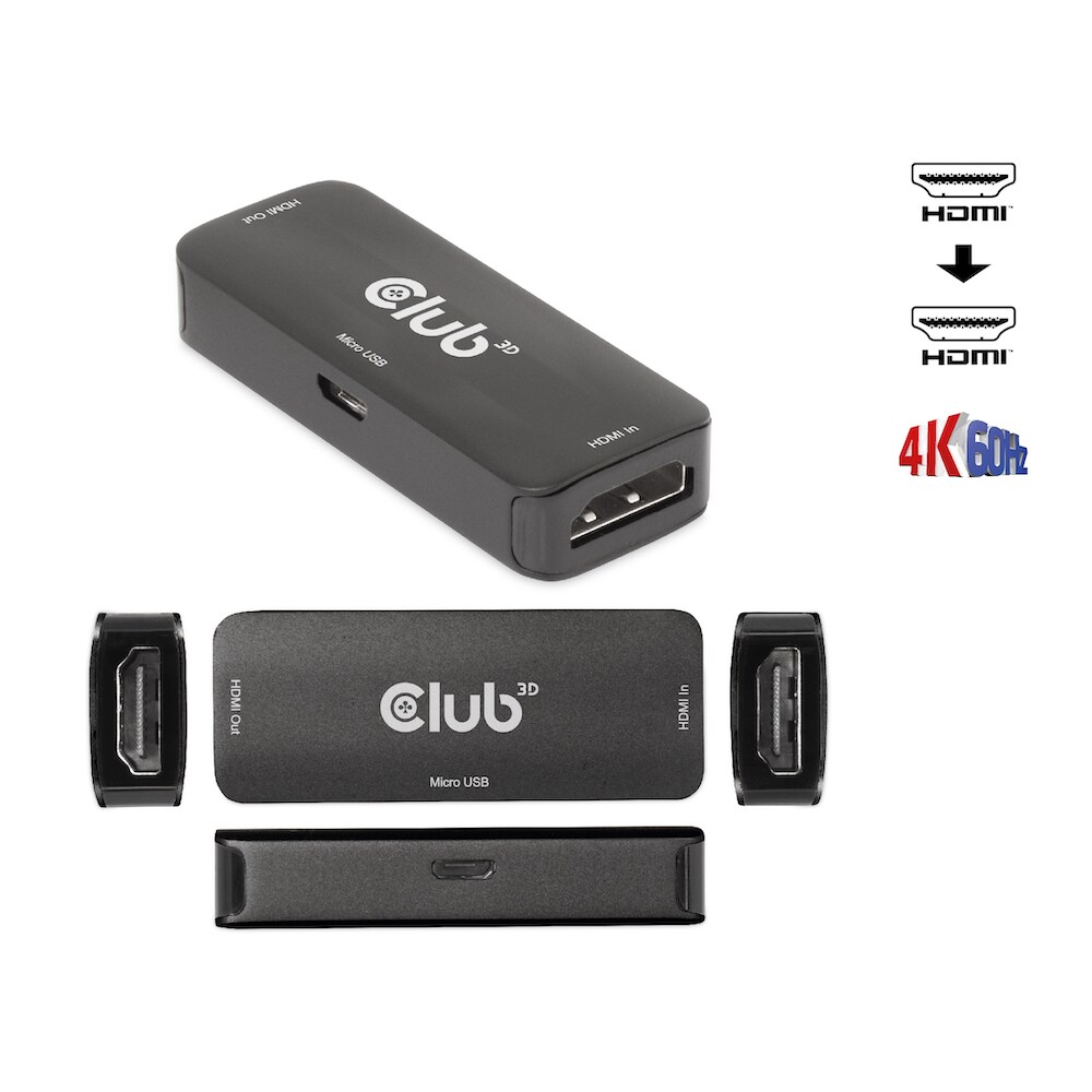 Club 3D HDMI Aktiver 4K60Hz Repeater B/B Micro USB Adapter