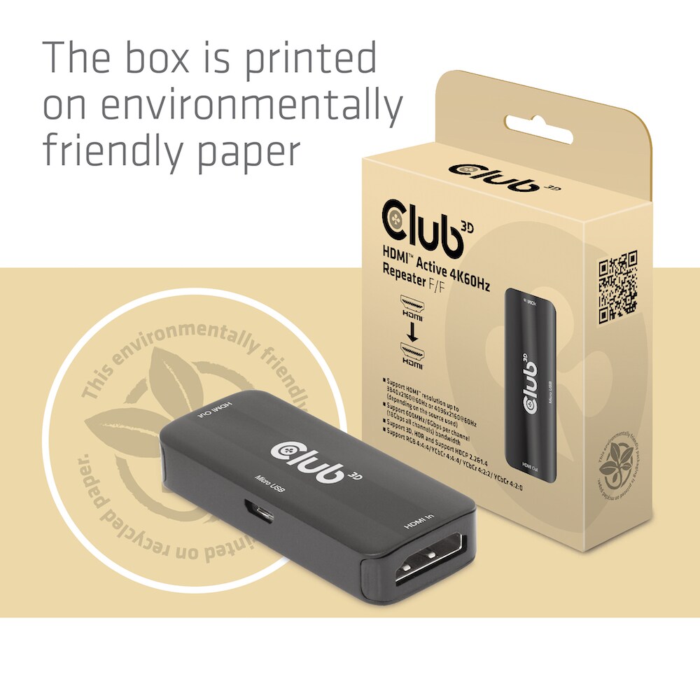 Club 3D HDMI Aktiver 4K60Hz Repeater B/B Micro USB Adapter