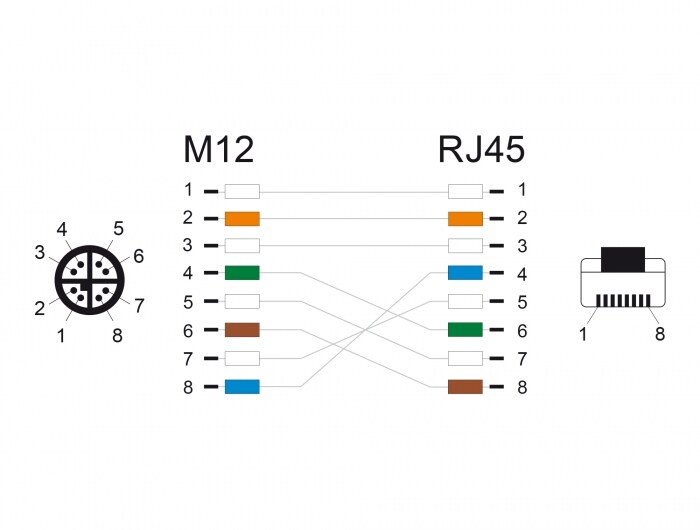 Delock M12 Adapterkabel X-kodiert 8 Pin Stecker zu RJ45 Stecker 50 cm