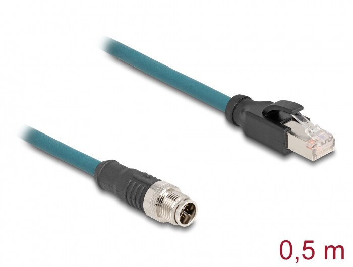 Delock M12 Adapterkabel X-kodiert 8 Pin Stecker zu RJ45 Stecker 50 cm