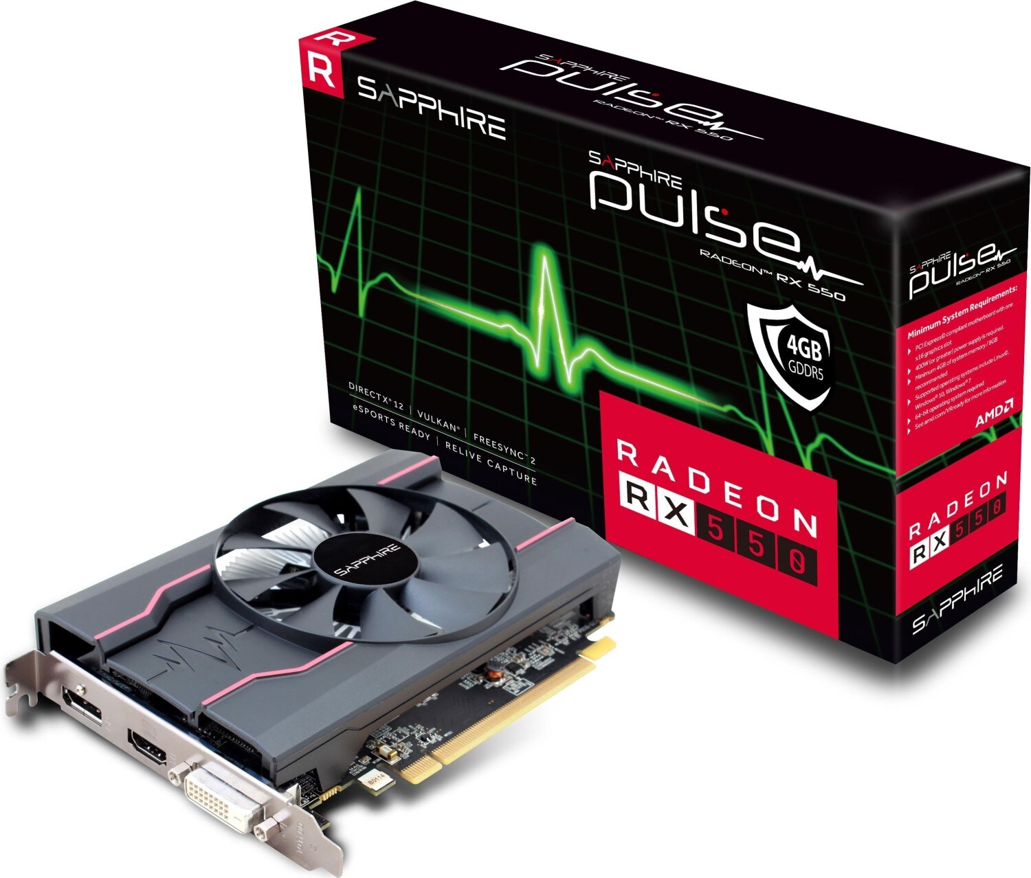 Sapphire AMD Radeon RX 550 Pulse OC 4GB Grafikkarte HDMI/DP/DVI-D