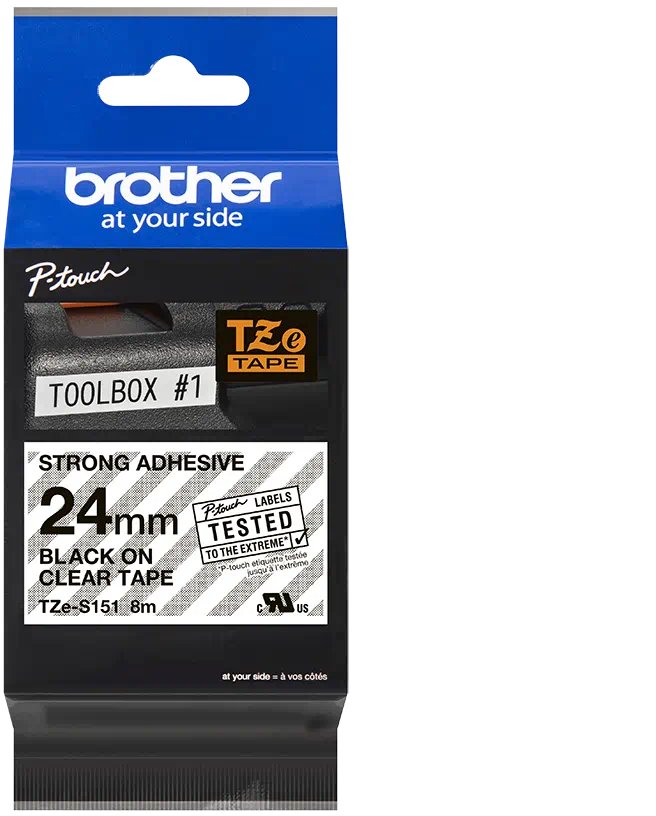 Brother TZe-S151 Schriftband, 24mm x 8m, schwarz auf transparent, stark klebend