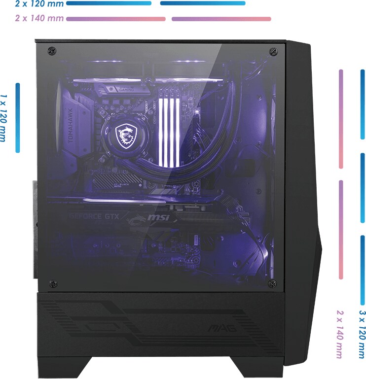 MSI MAG Forge 100M MIDI Tower Gaming Gehäuse, Echtglas Seitenfenster, RGB