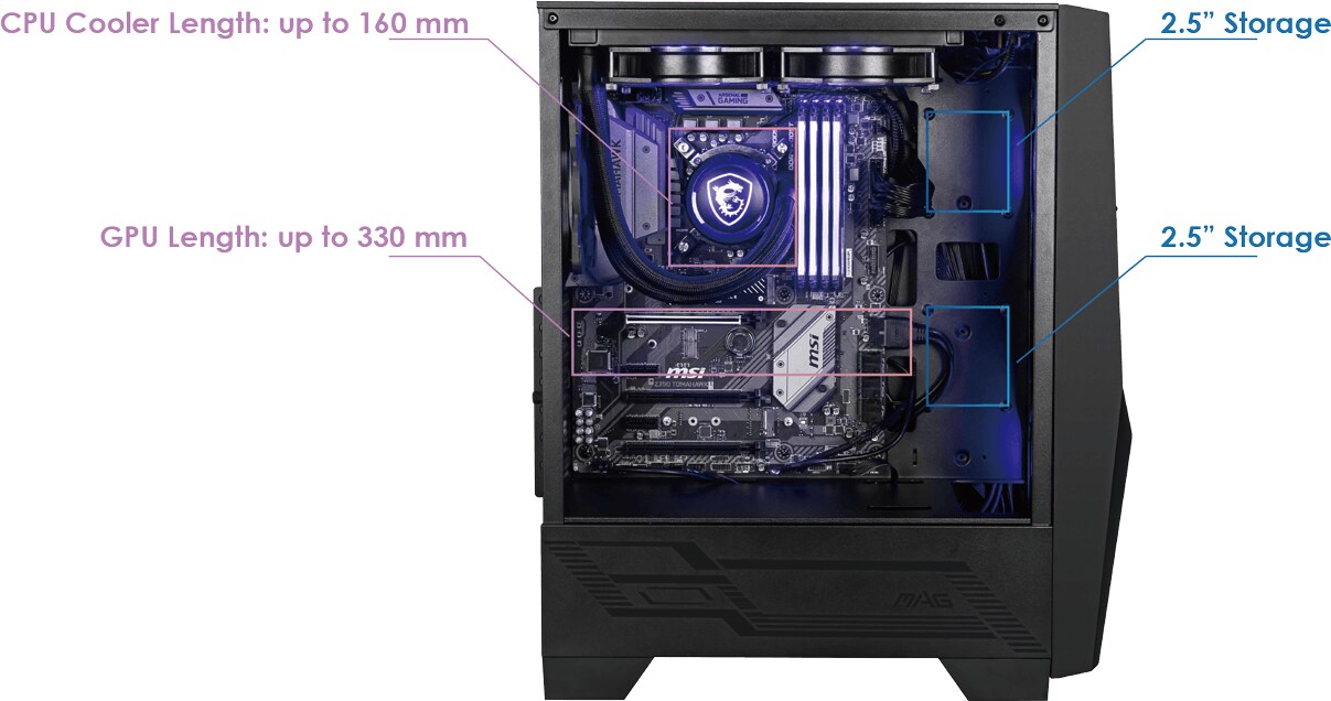 MSI MAG Forge 100M MIDI Tower Gaming Gehäuse, Echtglas Seitenfenster, RGB