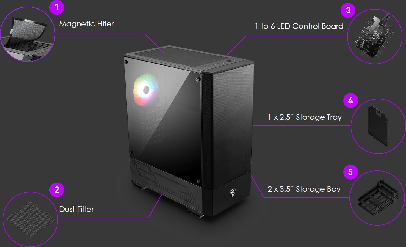 MSI MAG Forge 112R MIDI Tower Gaming Gehäuse, Echtglas Seitenfenster, ARGB