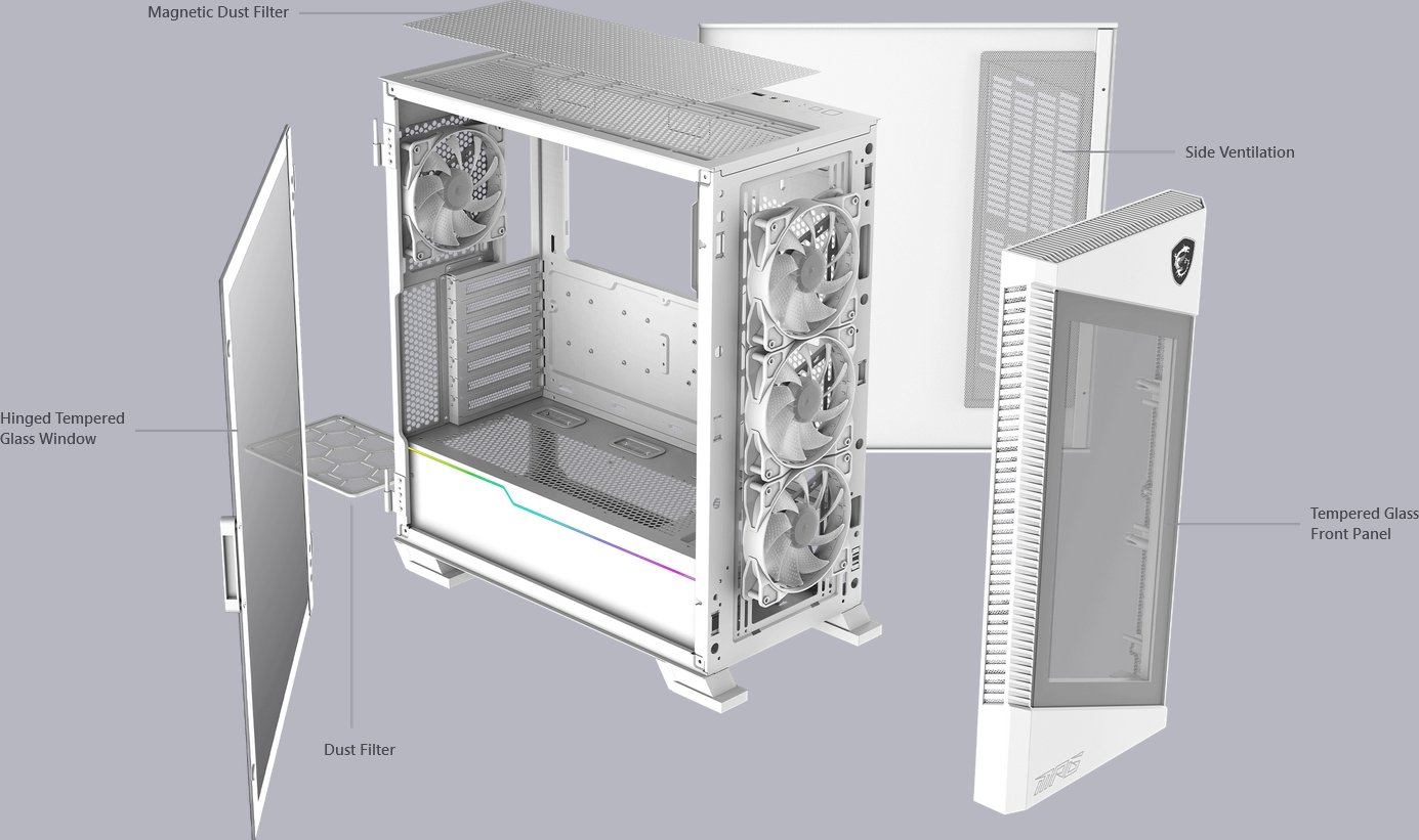 MSI MPG Velox 100R MIDI Tower Gaming Gehäuse, Echtglas Seitenfenster RGB Weiß