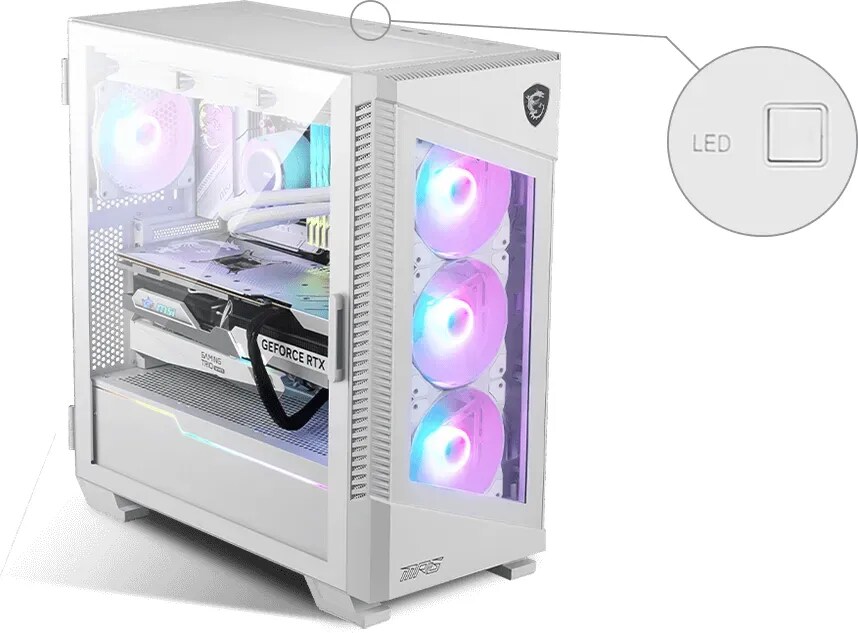 MSI MPG Velox 100R MIDI Tower Gaming Gehäuse, Echtglas Seitenfenster RGB Weiß