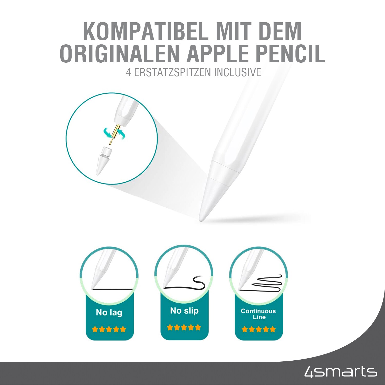 4smarts Ersatzspitzen für Apple Pencil (1.Gen./2.Gen.) 4 Stk.