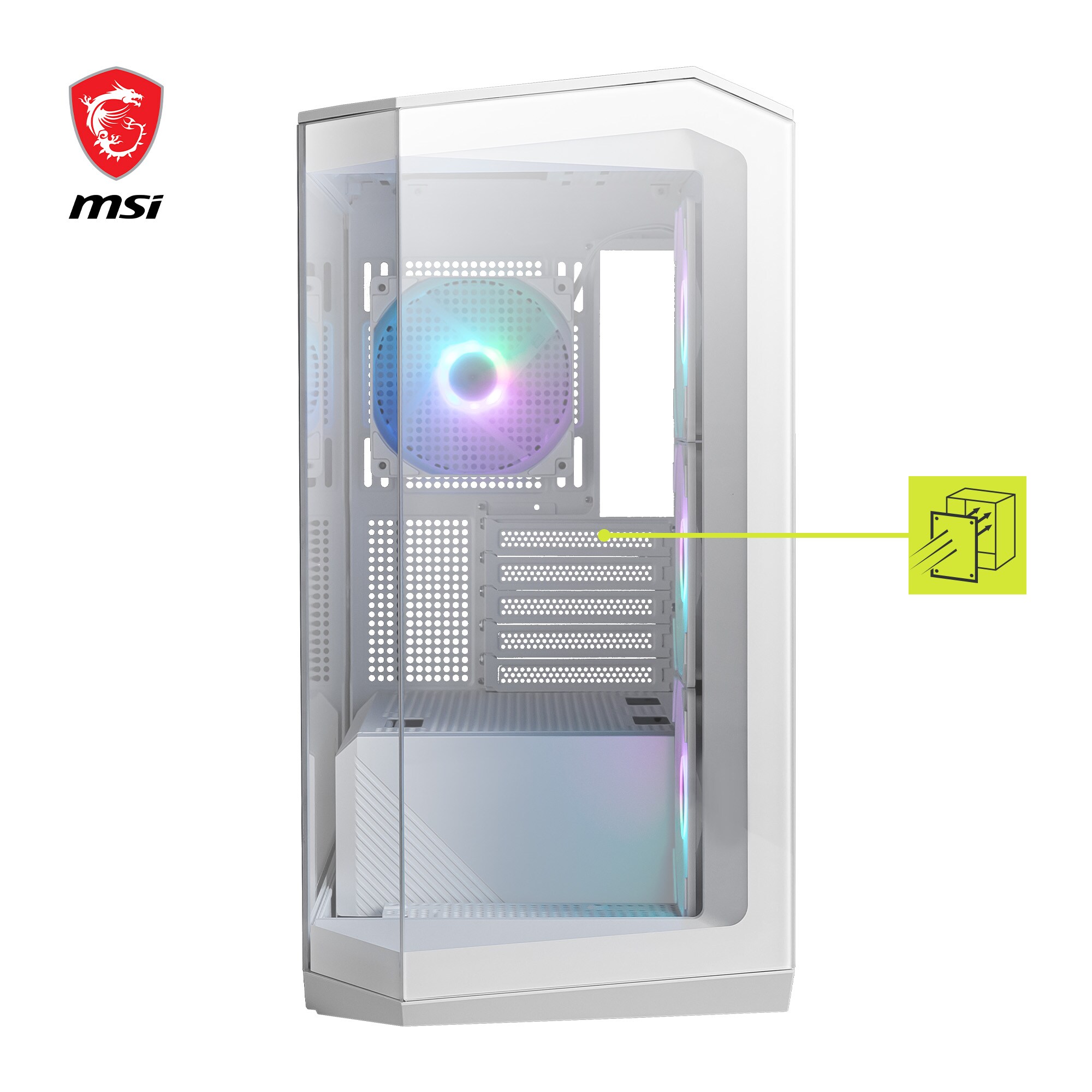 MSI MAG Pano M100R PZ MINI Tower Gaming Gehäuse, Echtglas Seitenfenster, Weiß