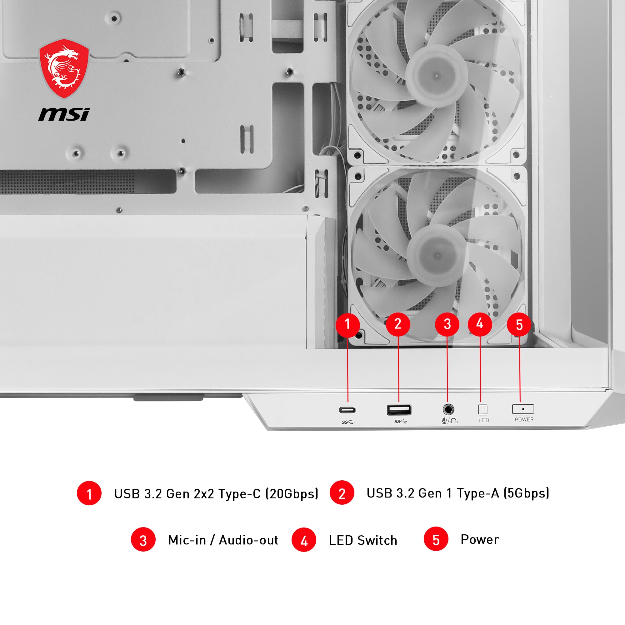 MSI MAG Pano M100R PZ MINI Tower Gaming Gehäuse, Echtglas Seitenfenster, Weiß