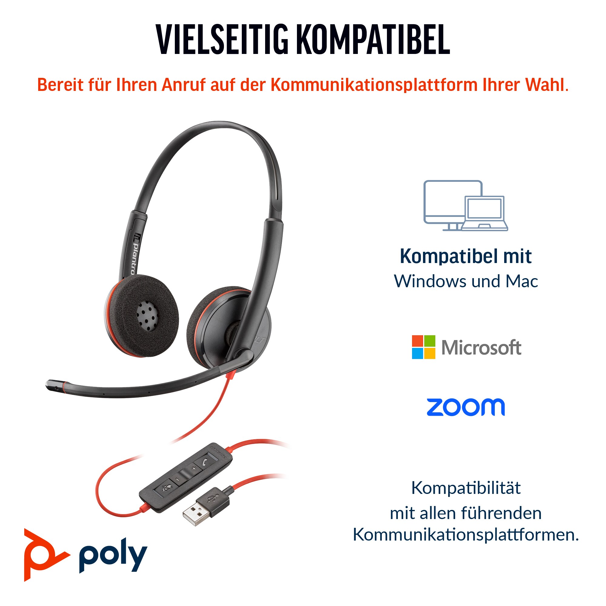 Poly Blackwire C3220 - 3200 Series - Headset USB-C/A, ANC, UC-zertifiziert