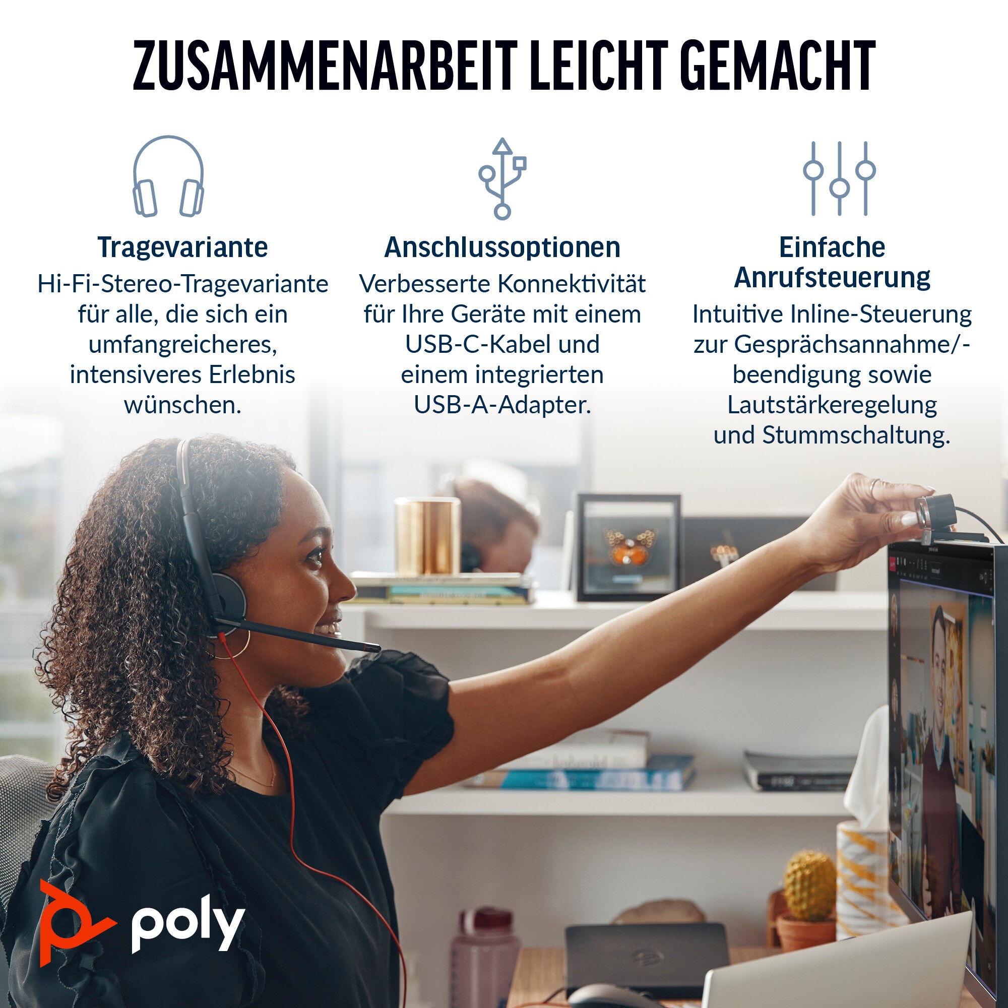 Poly Blackwire C3220 - 3200 Series - Headset USB-C/A, ANC, UC-zertifiziert