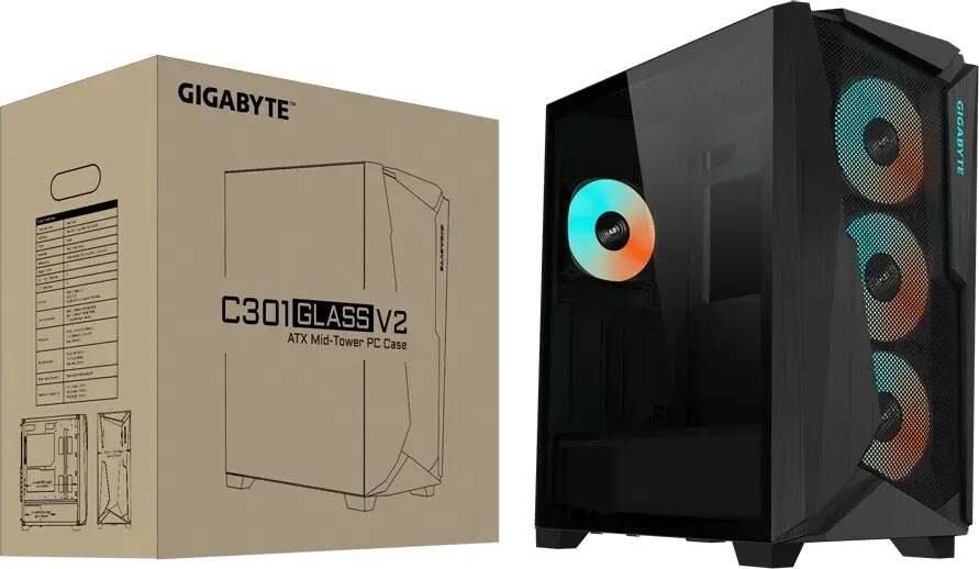 GIGABYTE GB-C301G-TYPE-C-V2 Midi Tower Gaming Gehäuse mit Sichtfenster