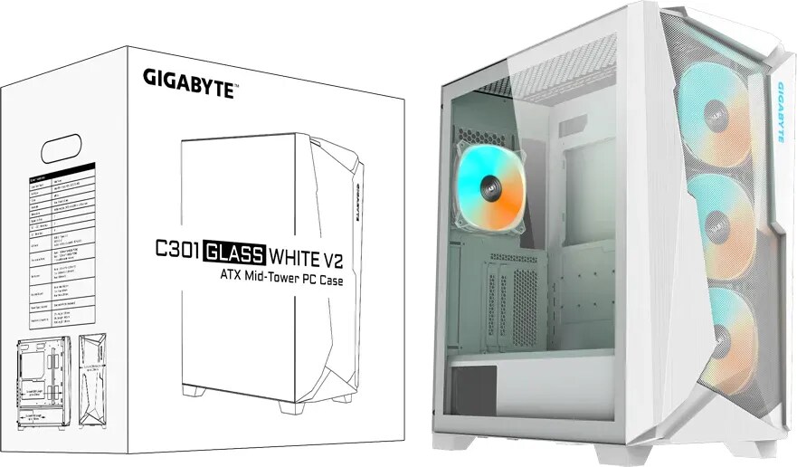 GIGABYTE GB-C301GW-TYPE-C-V2 Midi Tower Gaming Gehäuse mit Sichtfenster white