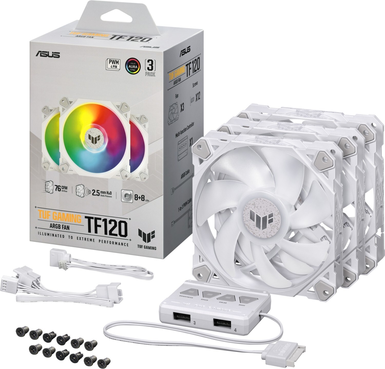 ASUS TUF GAMING TF120 ARGB Gehäuselüfter, 3er Set, white 120 mm, PWM