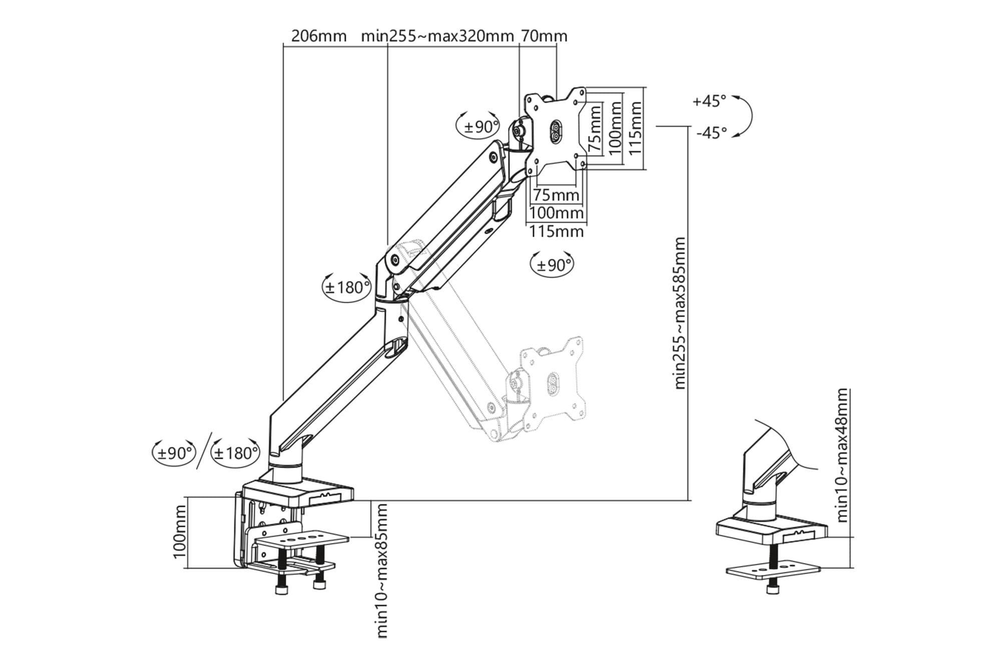 DIGITUS Universal Dual Monitorhalter mit Gasdruckfeder und Klemmbefestigung