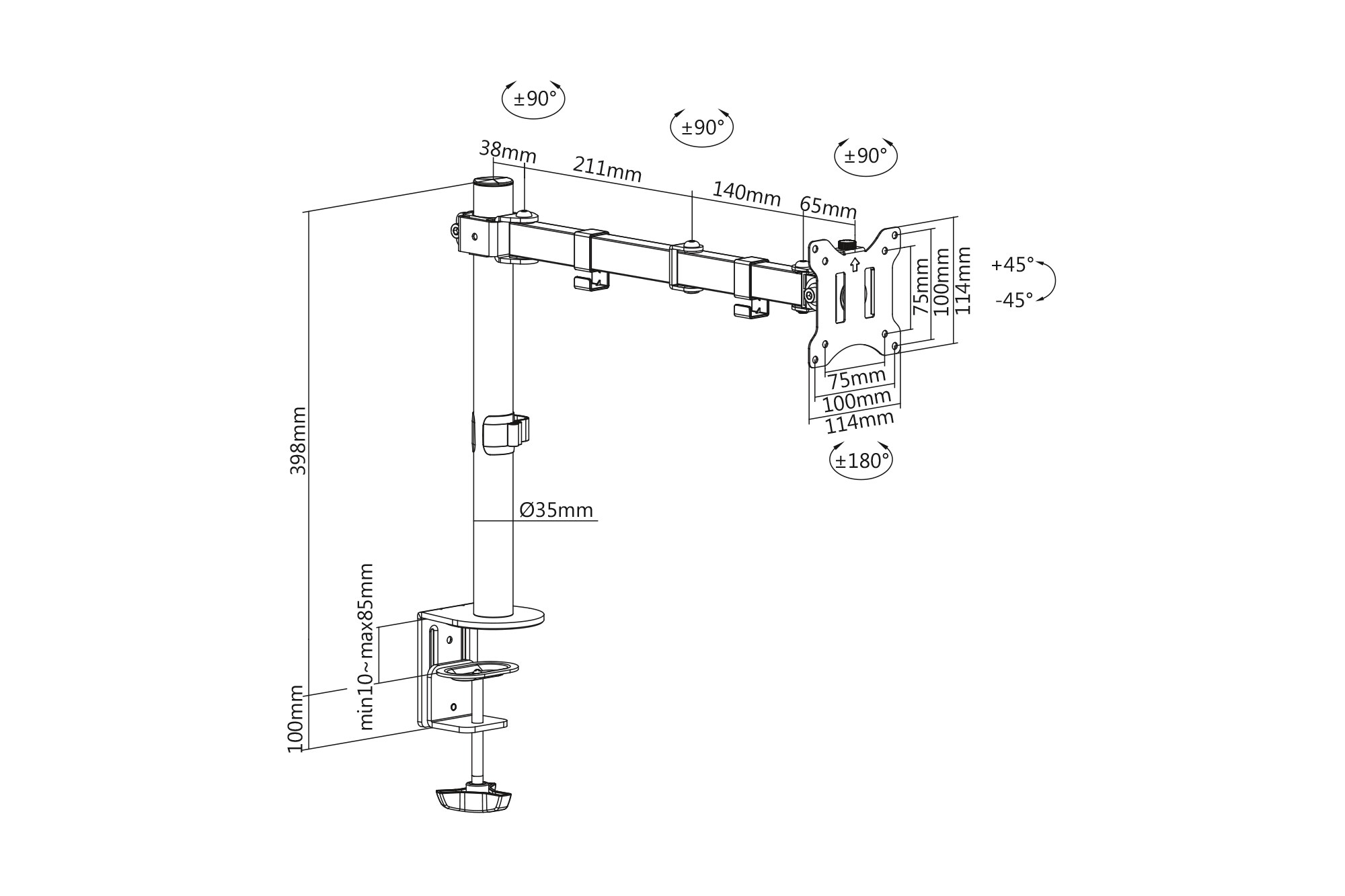 DIGITUS Universal Single Monitorhalter mit Klemmbefestigung