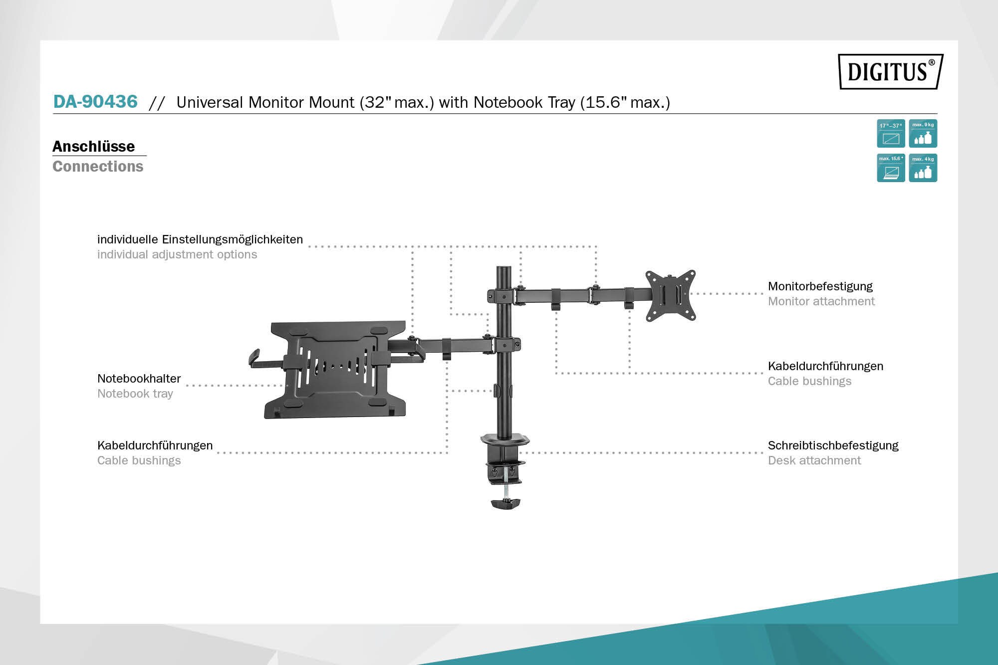 DIGITUS Universal Monitorhalter mit Notebookhalterung