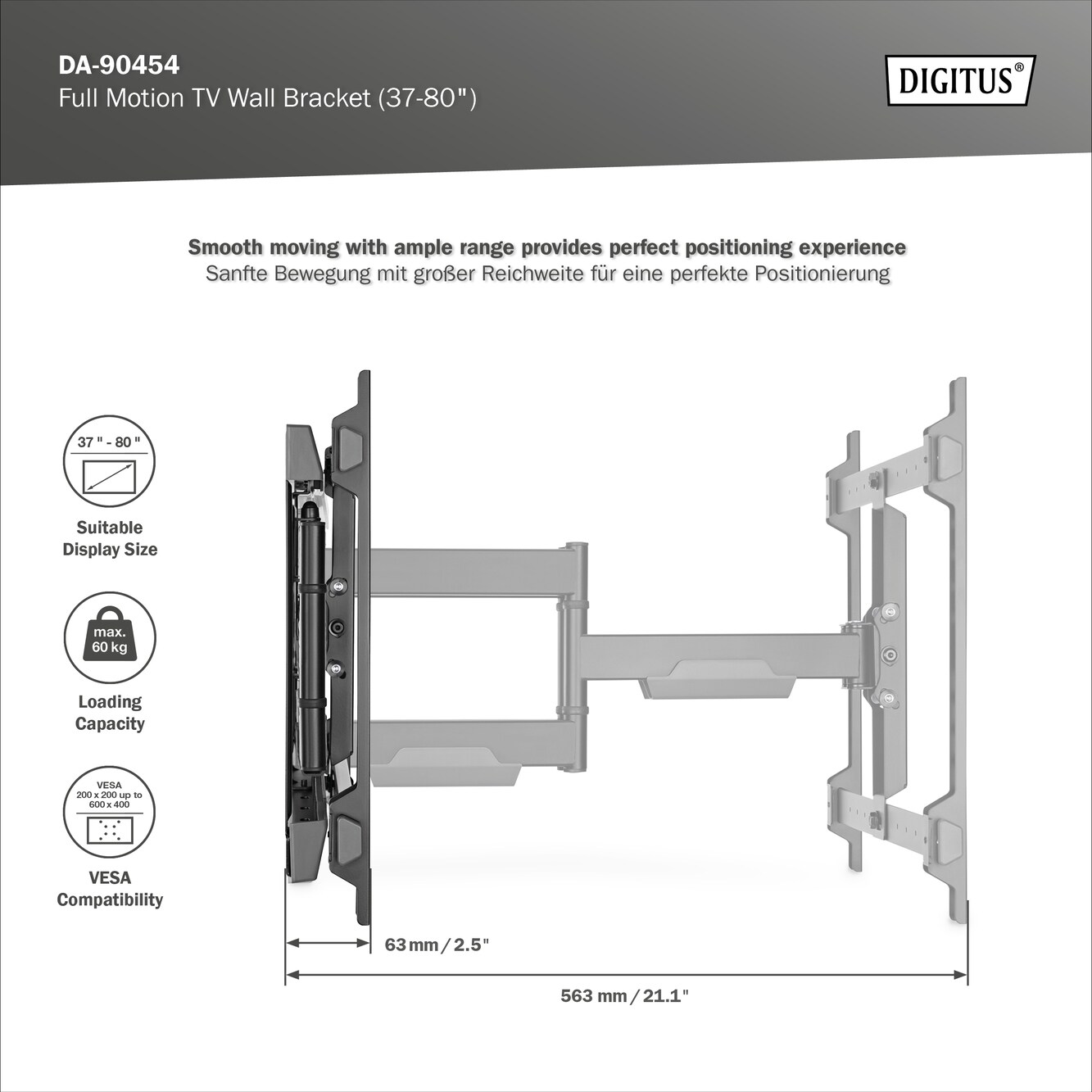 DIGITUS Full Motion TV-Wandhalterung (37-80")