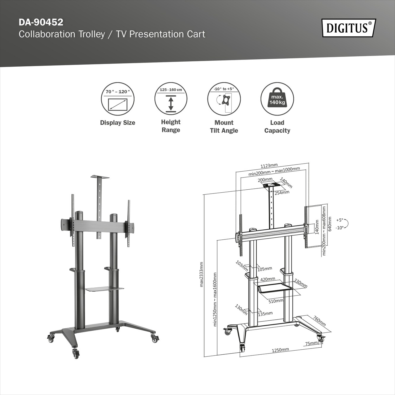 DIGITUS Collaboration Trolley / TV Präsentationswagen