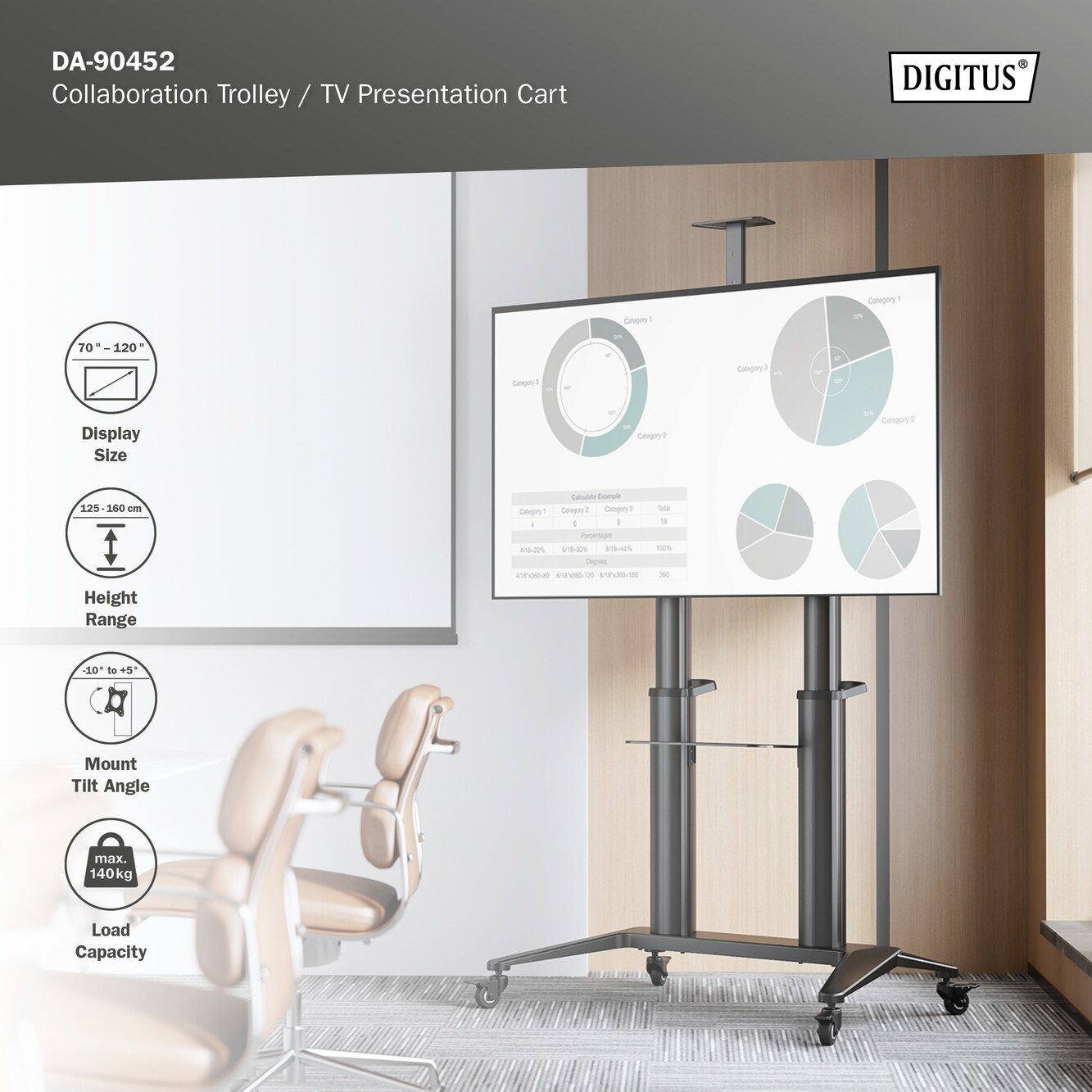 DIGITUS Collaboration Trolley / TV Präsentationswagen