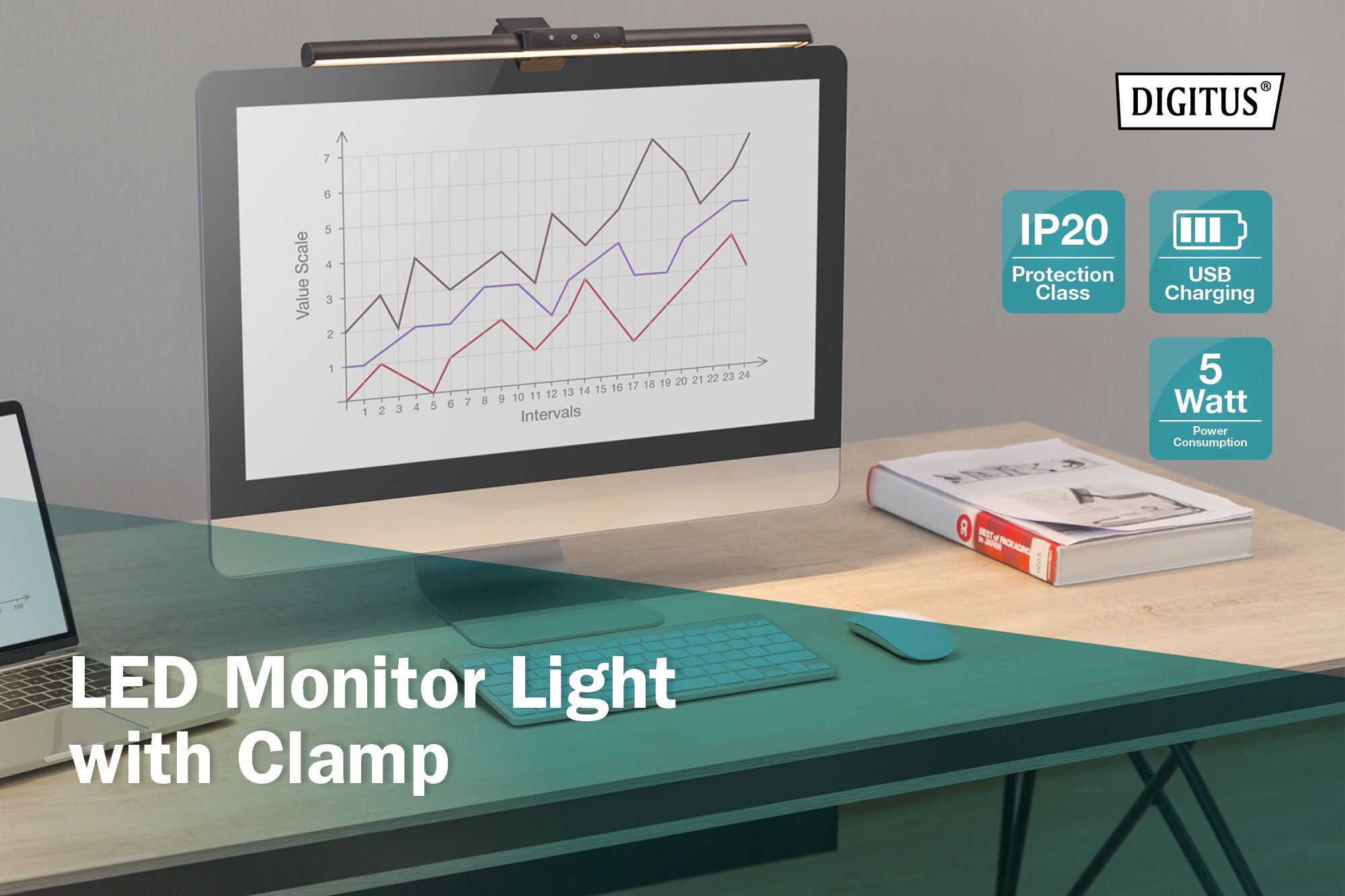 DIGITUS LED Monitor-Leuchte mit Klemmbefestigung