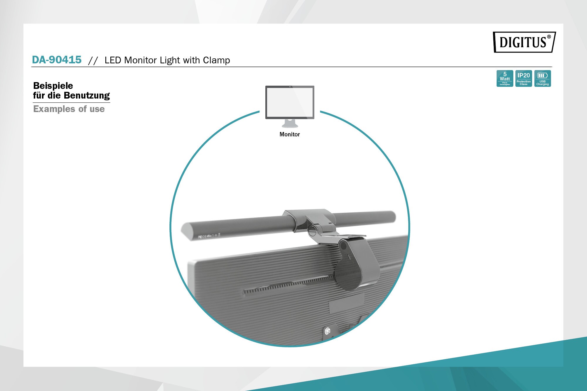 DIGITUS LED Monitor-Leuchte mit Klemmbefestigung