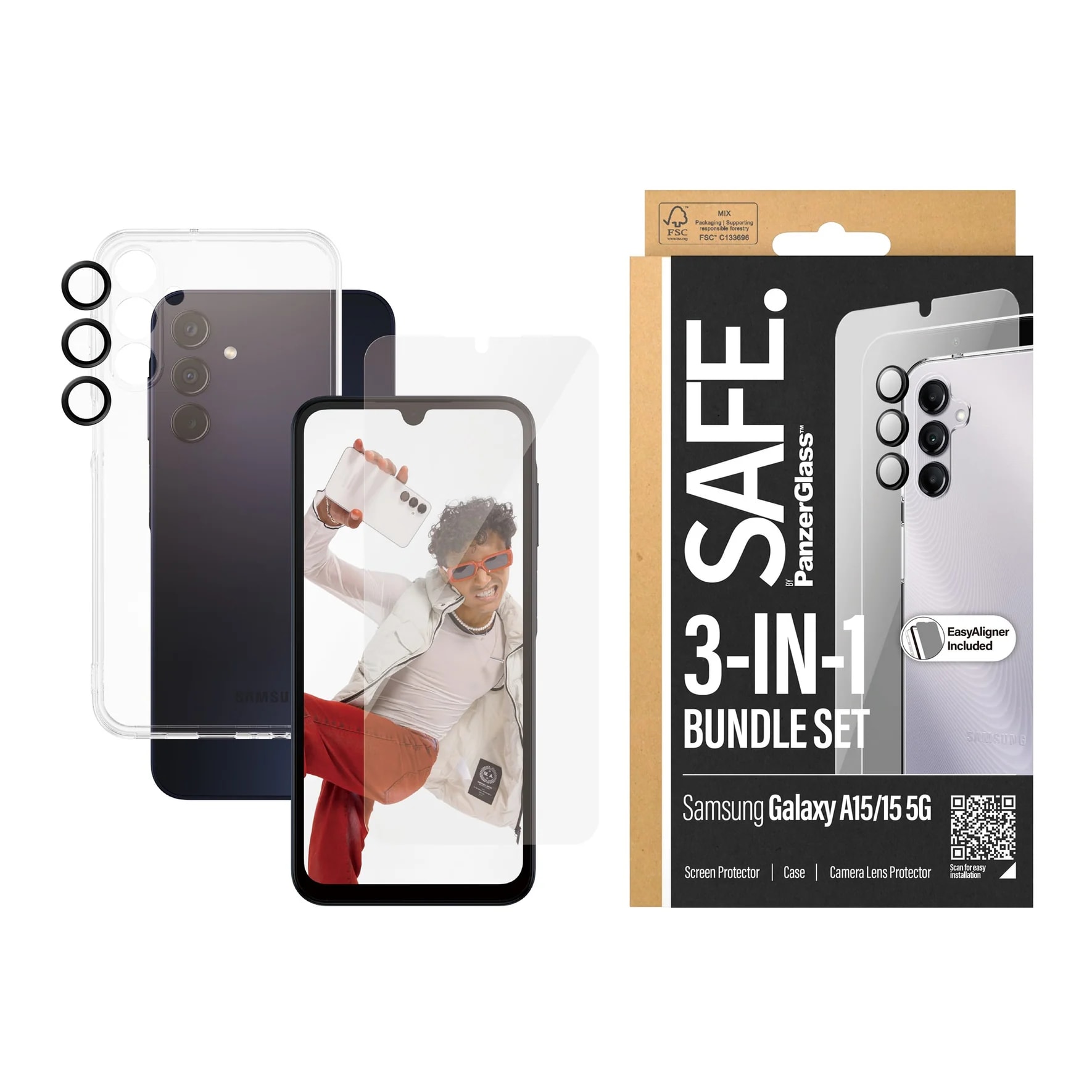 PanzerGlass SAFE 3-in-1 Schutz Set Samsung Galaxy für Samsung Galaxy A15/A15 5G