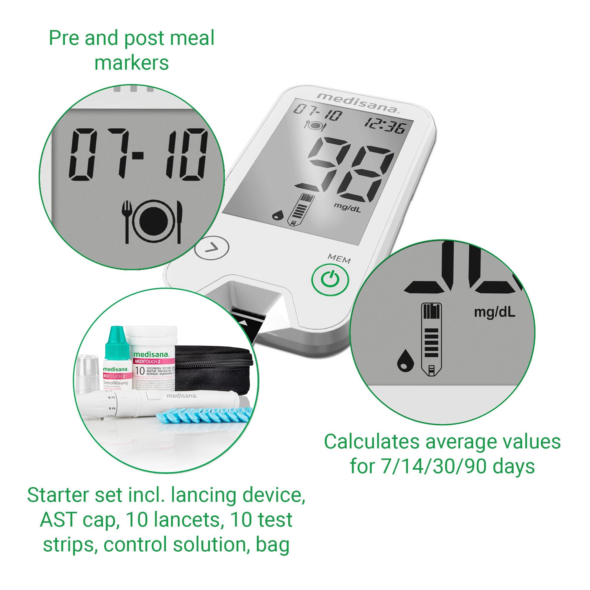 Medisana MediTouch 2 mg/dL Blutzuckermessgerät inkl. Starterset