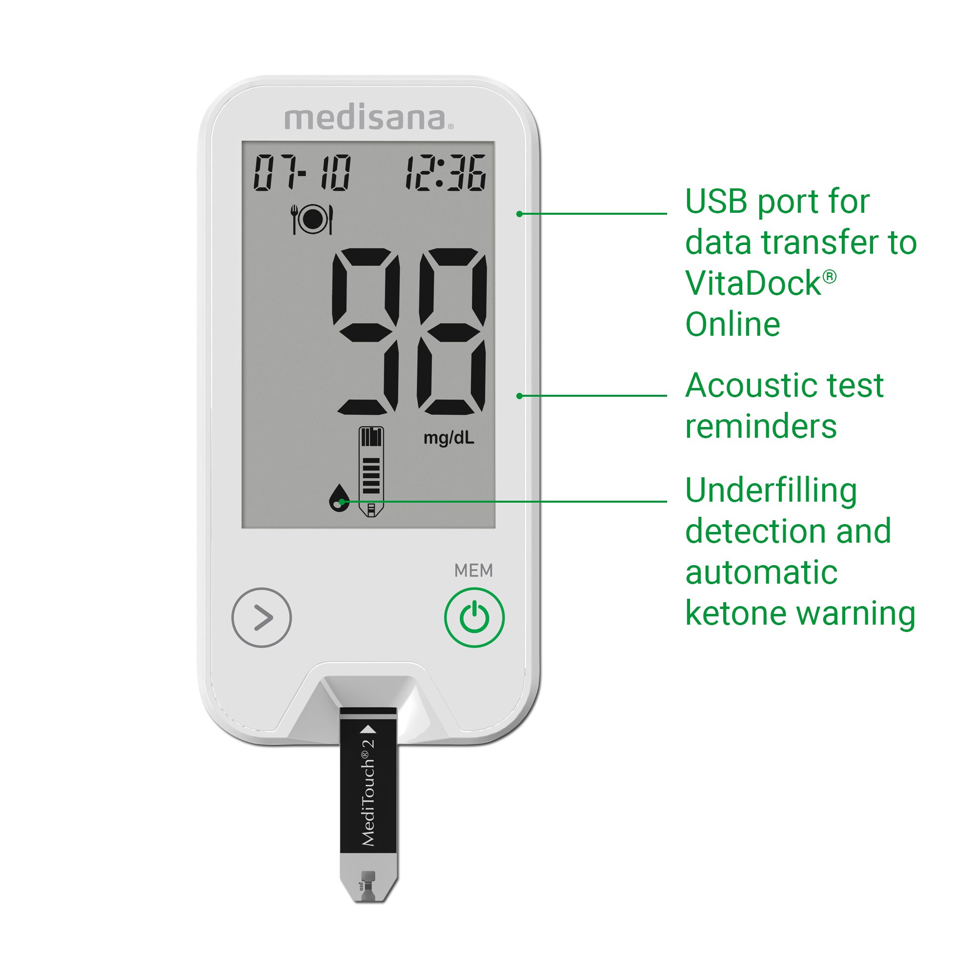 Medisana MediTouch 2 mg/dL Blutzuckermessgerät inkl. Starterset