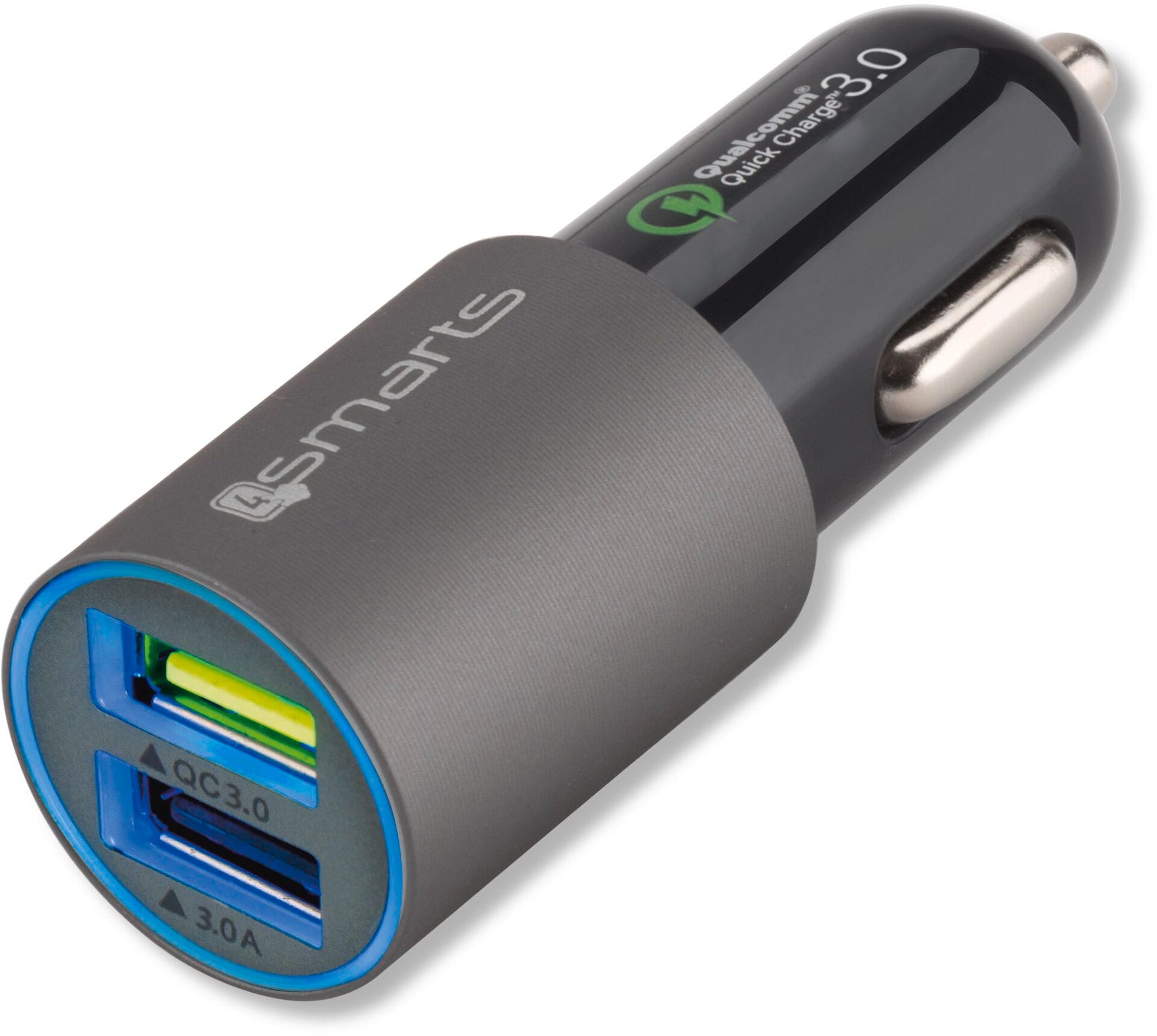 4smarts Rapid Qualcomm 3.0 Dual KFZ-Lader, 2 USB - matt-grau