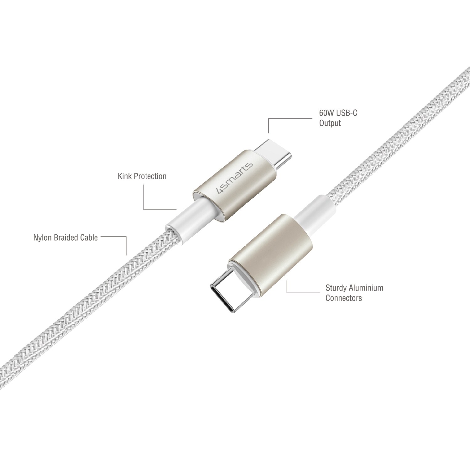 4smarts USB-C auf USB-C Kabel PremiumCord 60W 3erSet - weiß/silber