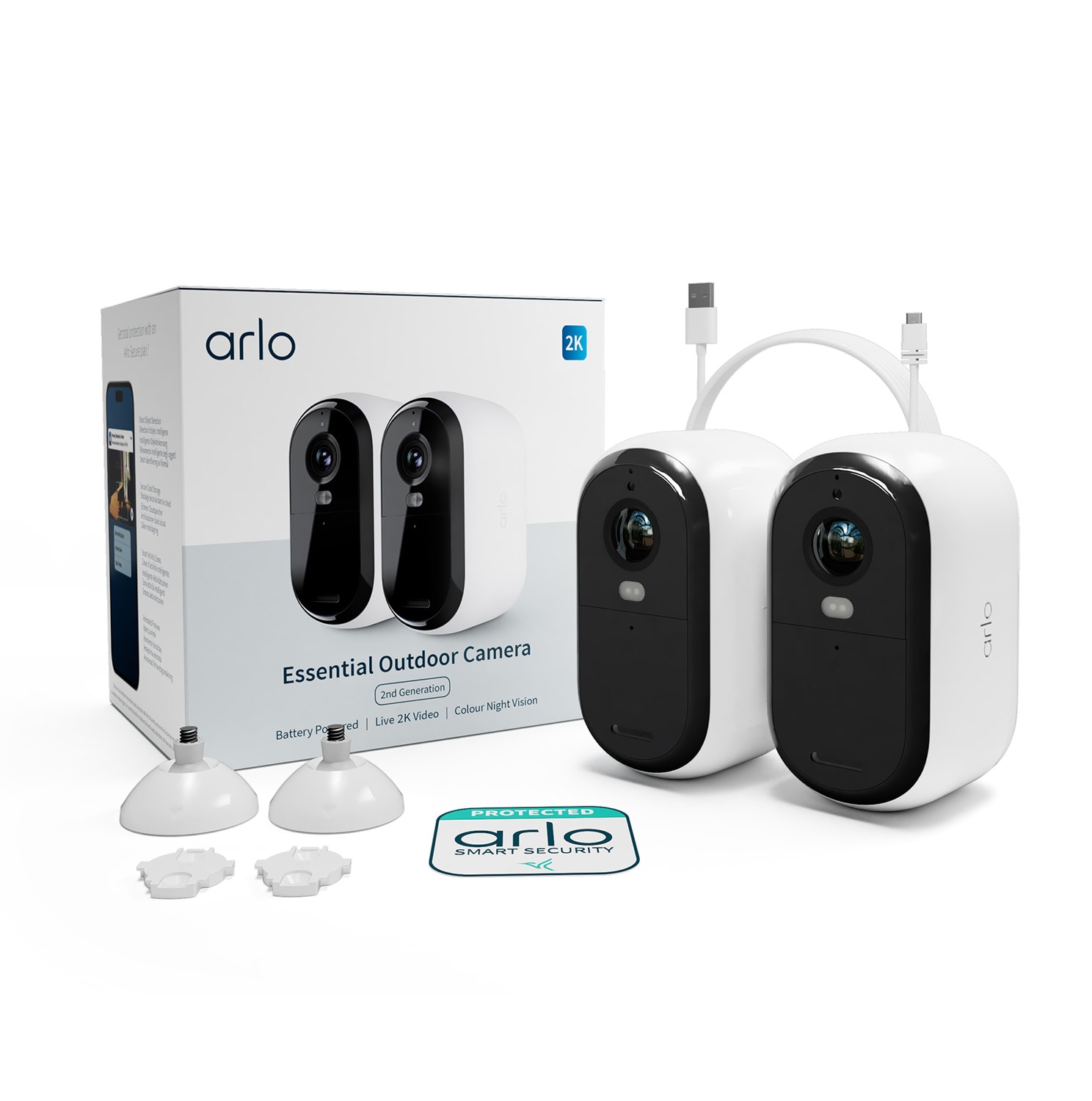 Arlo Essential 2K Outdoor Kamera außen - 2er Set weiß