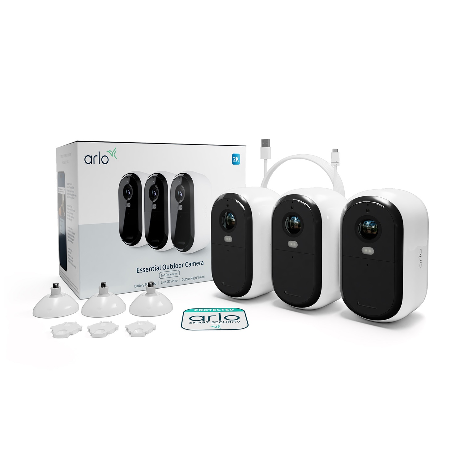 Arlo Essential 2K Outdoor Kamera außen - 2er Set weiß