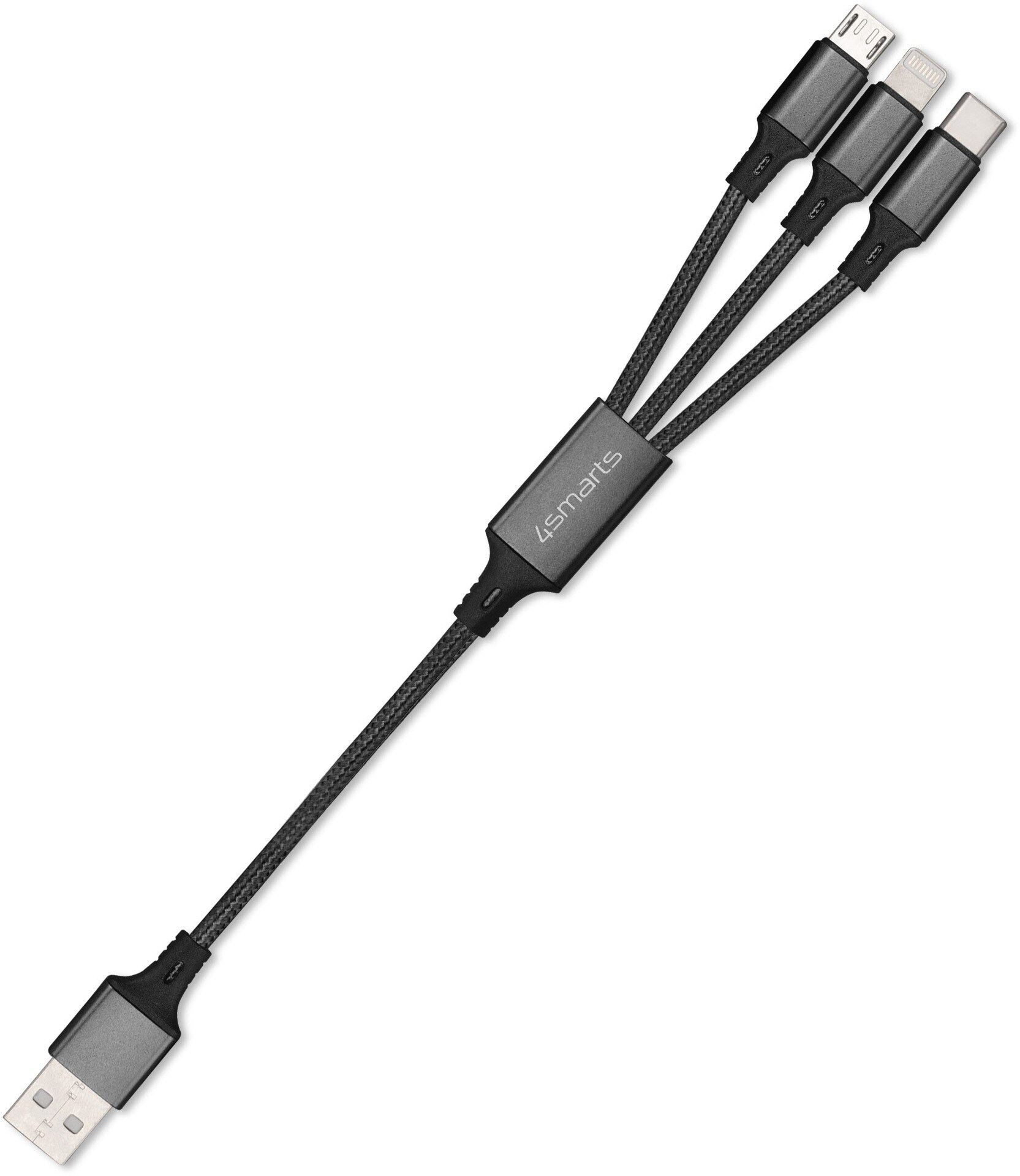 4smarts 3in1 Kabel ForkCord 20cm textil - schwarz