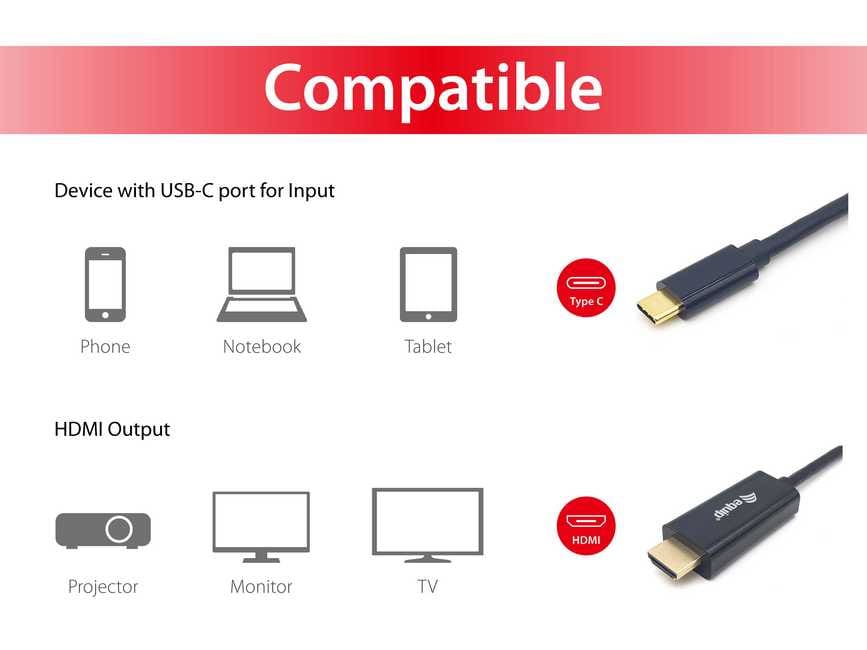 EQUIP 133413 USB-C auf HDMI Kabel, M/M, 3.0m, 4K/30Hz