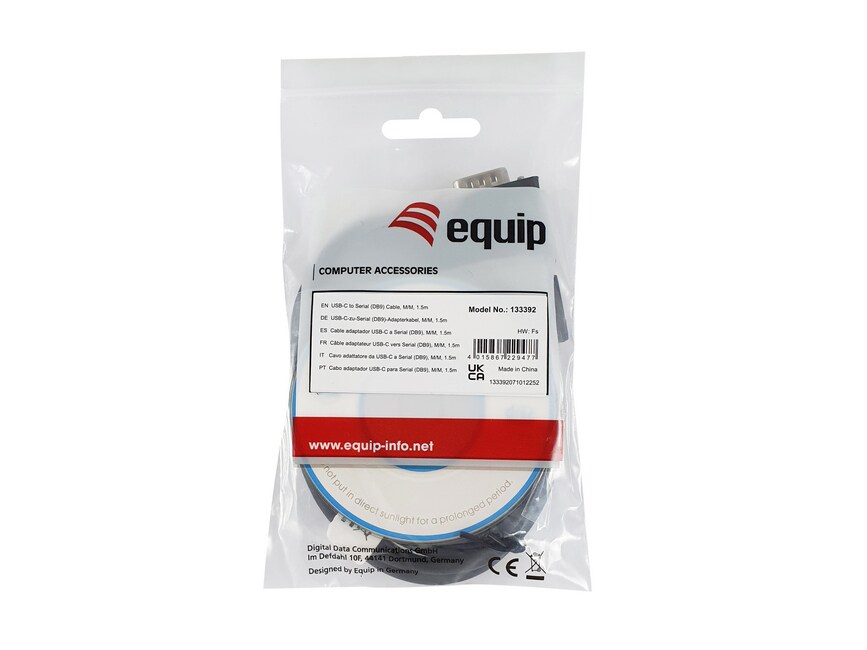 EQUIP 133392 USB-C auf Serial (DB9) Kabel, M/M, 1.5m