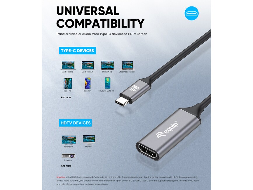 EQUIP 133491 USB-C auf HDMI 2.0 Adapter, 4K/60Hz