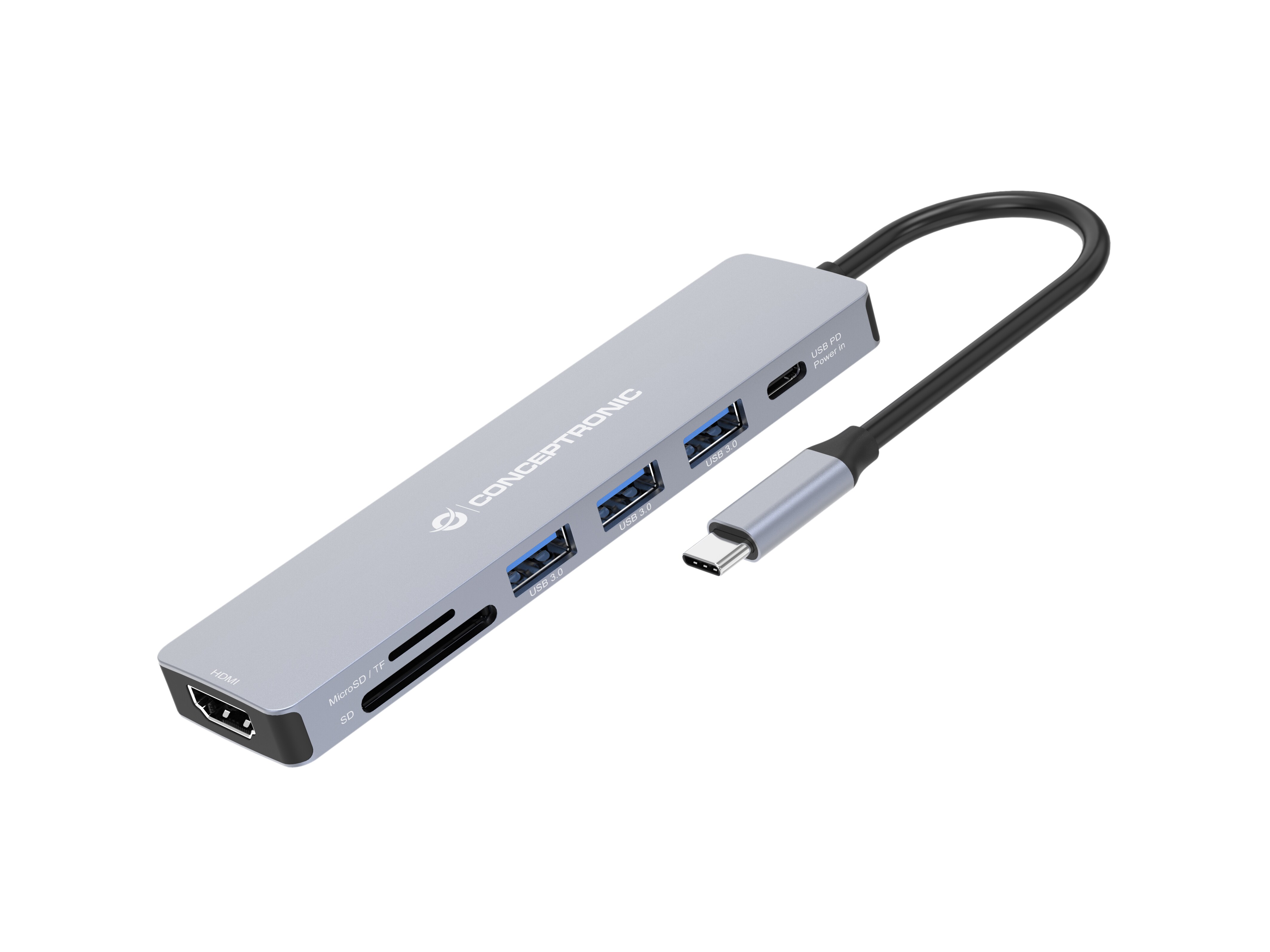 Conceptronic DONN19G 7-in-1 USB 3.2 Gen 1 Dockingstation, HDMI, USB-A 3.0 x 3