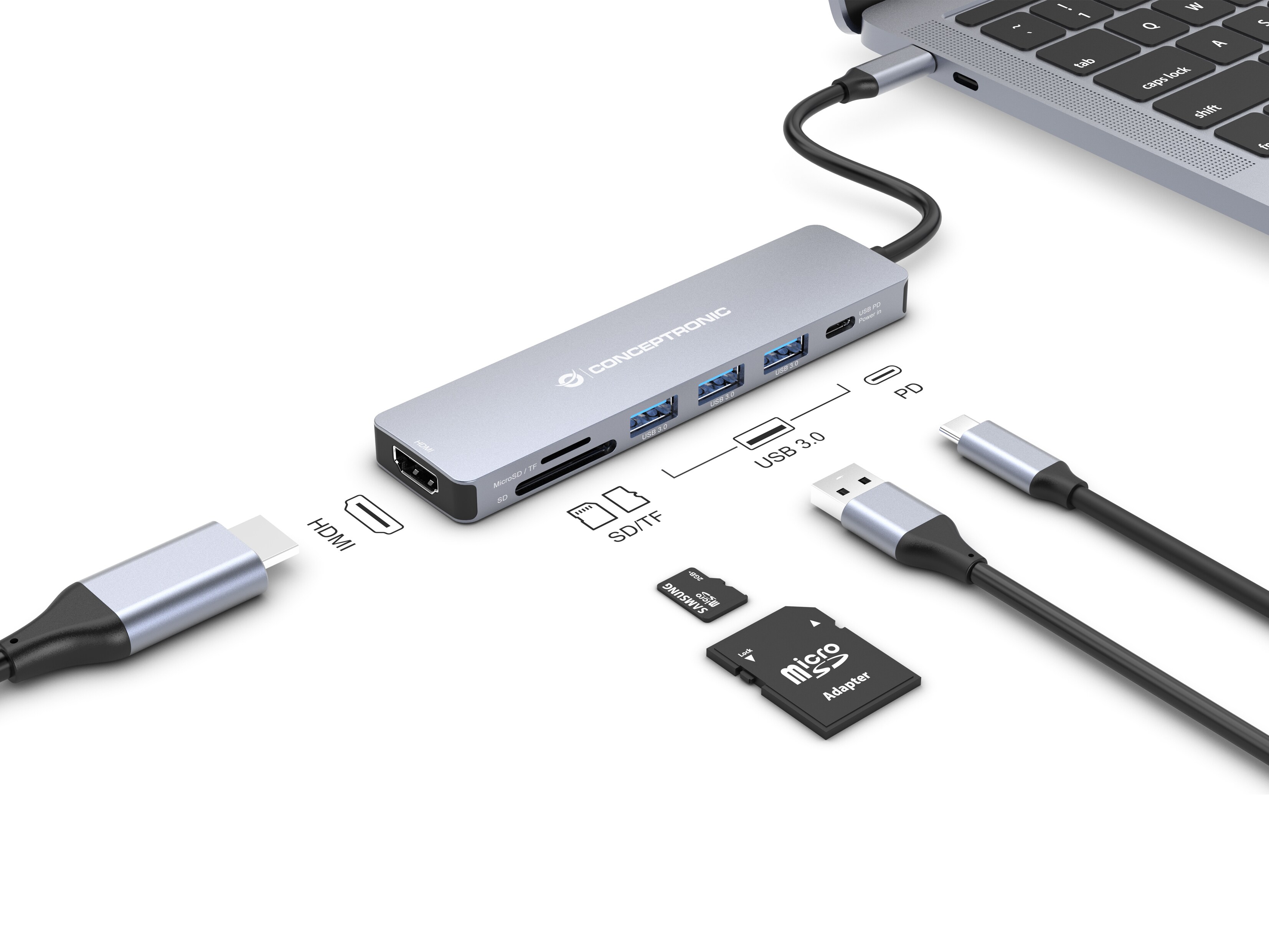 Conceptronic DONN19G 7-in-1 USB 3.2 Gen 1 Dockingstation, HDMI, USB-A 3.0 x 3