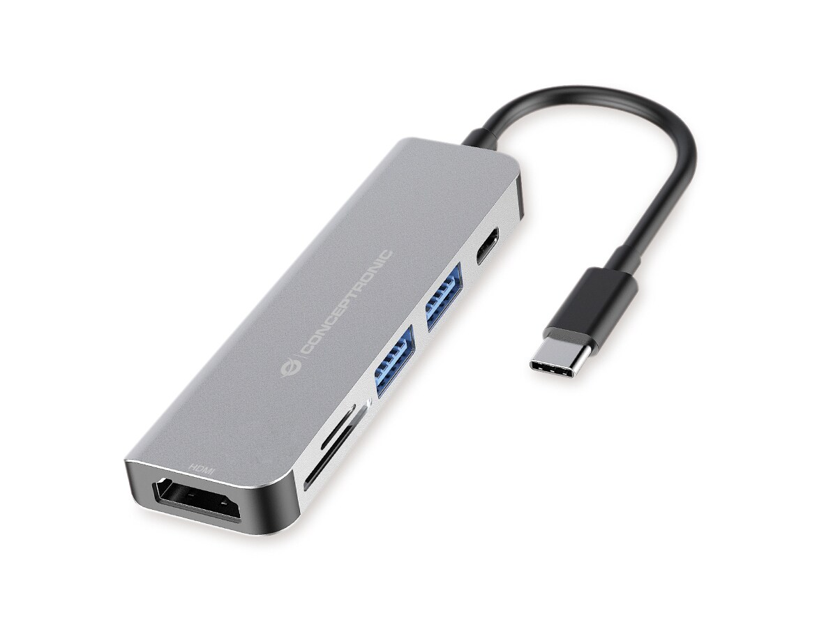 Conceptronic DONN Multifunktionaler 6-in-1 USB Adapter USB-A 3.0 x 2 USB-C PD