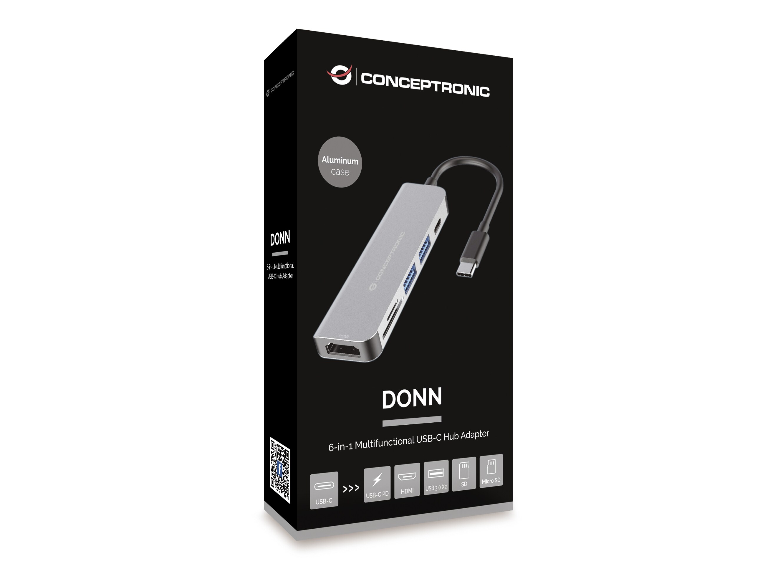 Conceptronic DONN Multifunktionaler 6-in-1 USB Adapter USB-A 3.0 x 2 USB-C PD