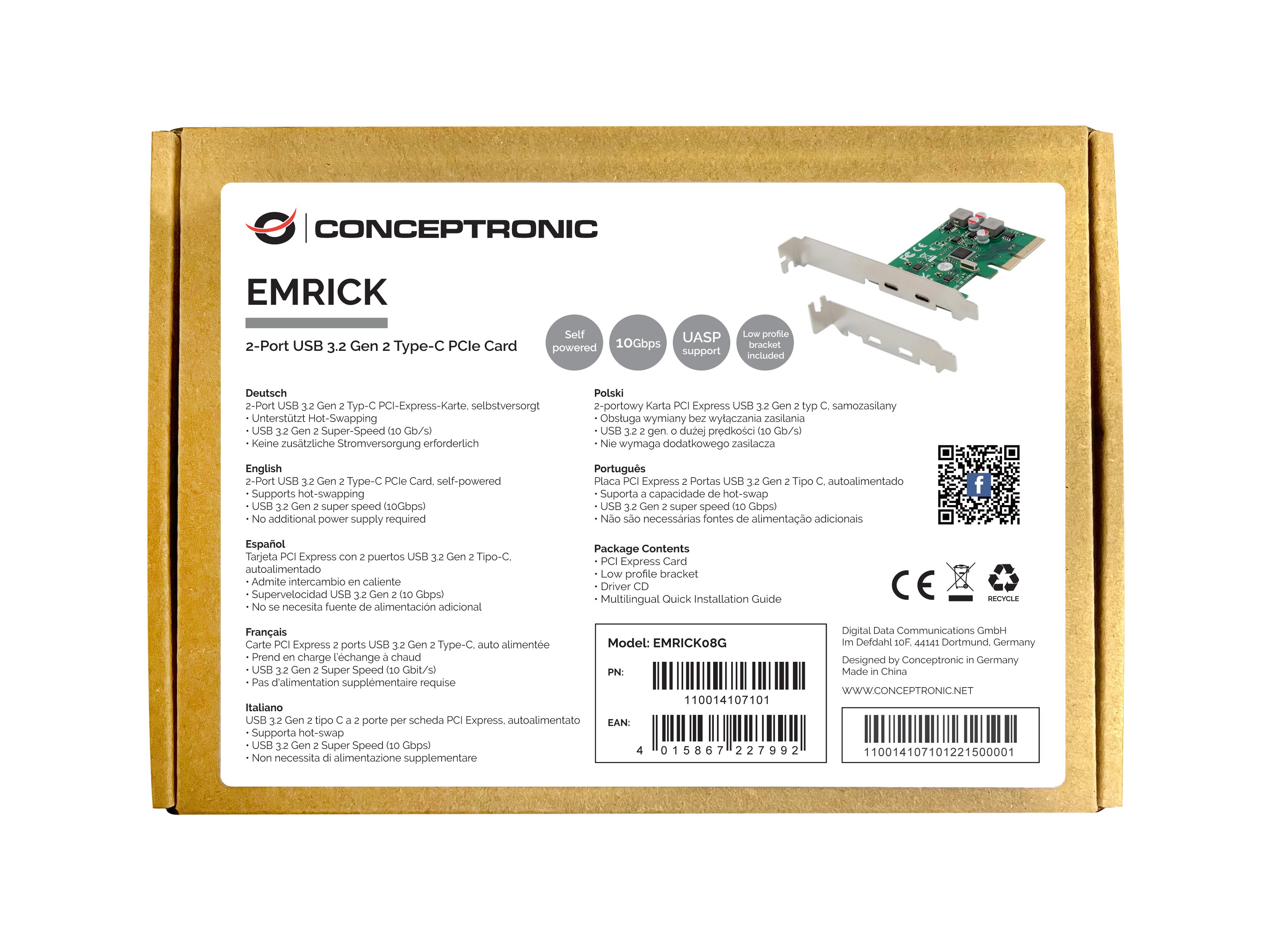 Conceptronic EMRICK08G 2-Port USB 3.2 Gen 2 Typ-C PCI-Express-Karte