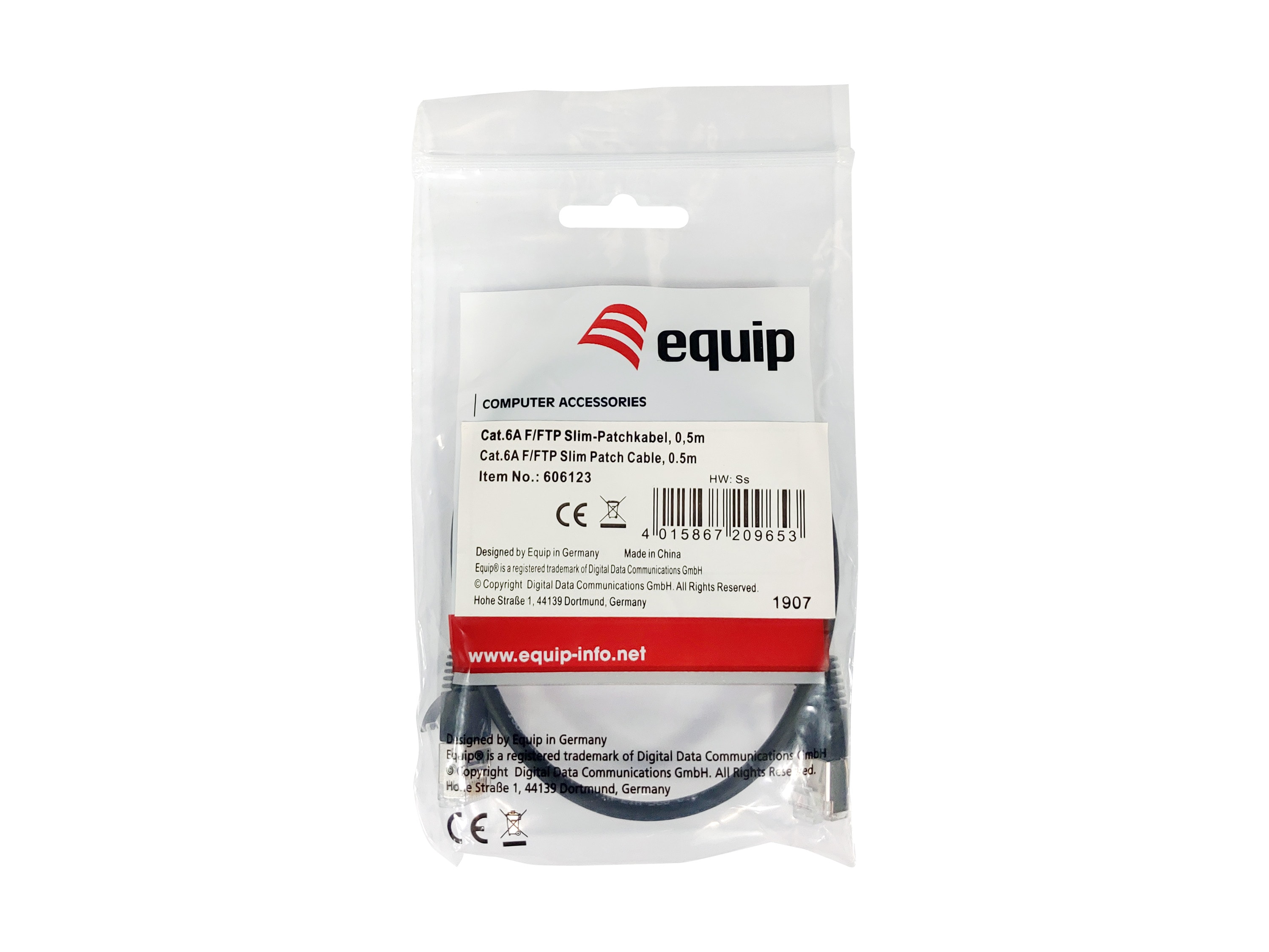 EQUIP 606127 Cat.6A F/FTP Slim-Patchkabel, 5.0m, Schwarz